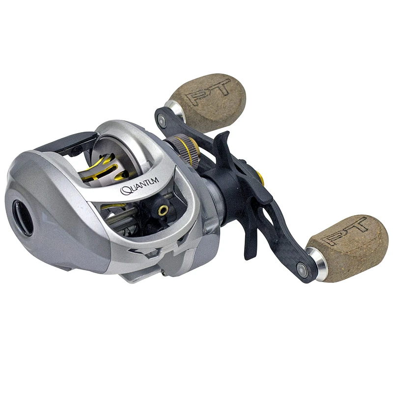 Quantum Zebco Vapor Baitcast Fishing Reel, Size 100 Reel, Left-Hand Retrieve, Continuous Anti-Reverse Clutch, Composite Cork Handle Knobs, 7.0:1 Gear Ratio, Silver/Black