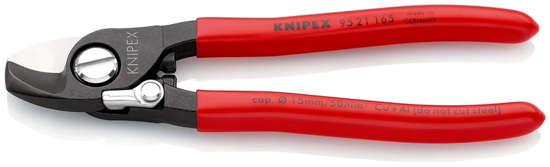 KNIPEX Cable Shears with Opening Spring Self-Service Card with Plastic Coating 165 mm, 95 21 165 SB