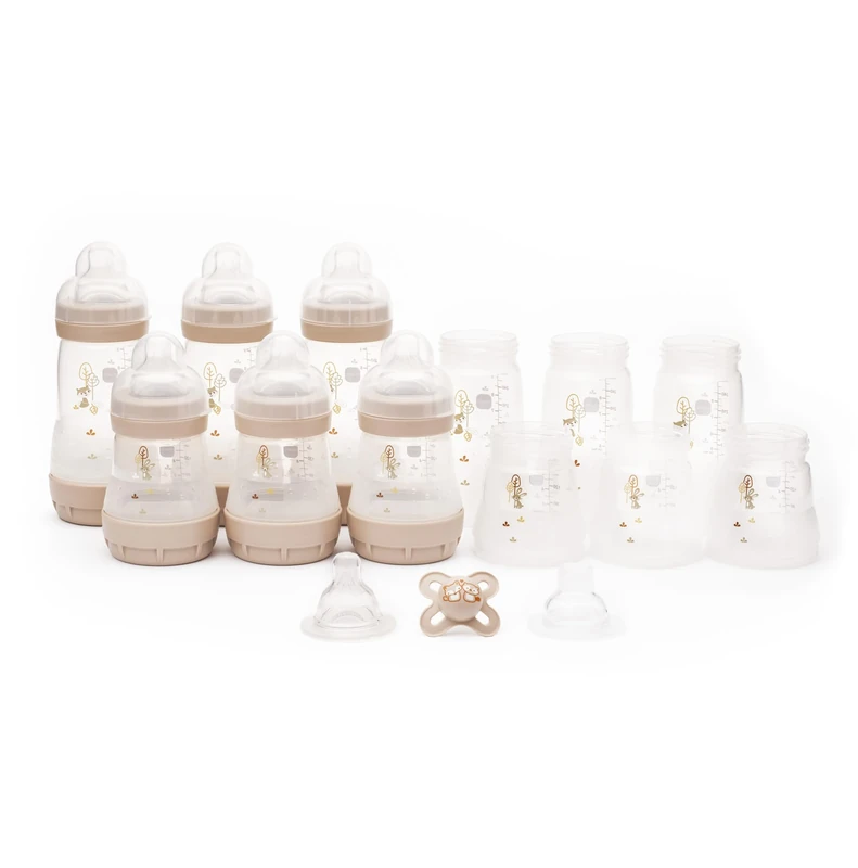 MAM Easy Start Anti-Colic Bottle Starter Set | Includes Components for 6X Bottles & MAM Original Start 0-2 Month Soother | Baby Gift Set of Newborn Essentials | Large (Various Designs)