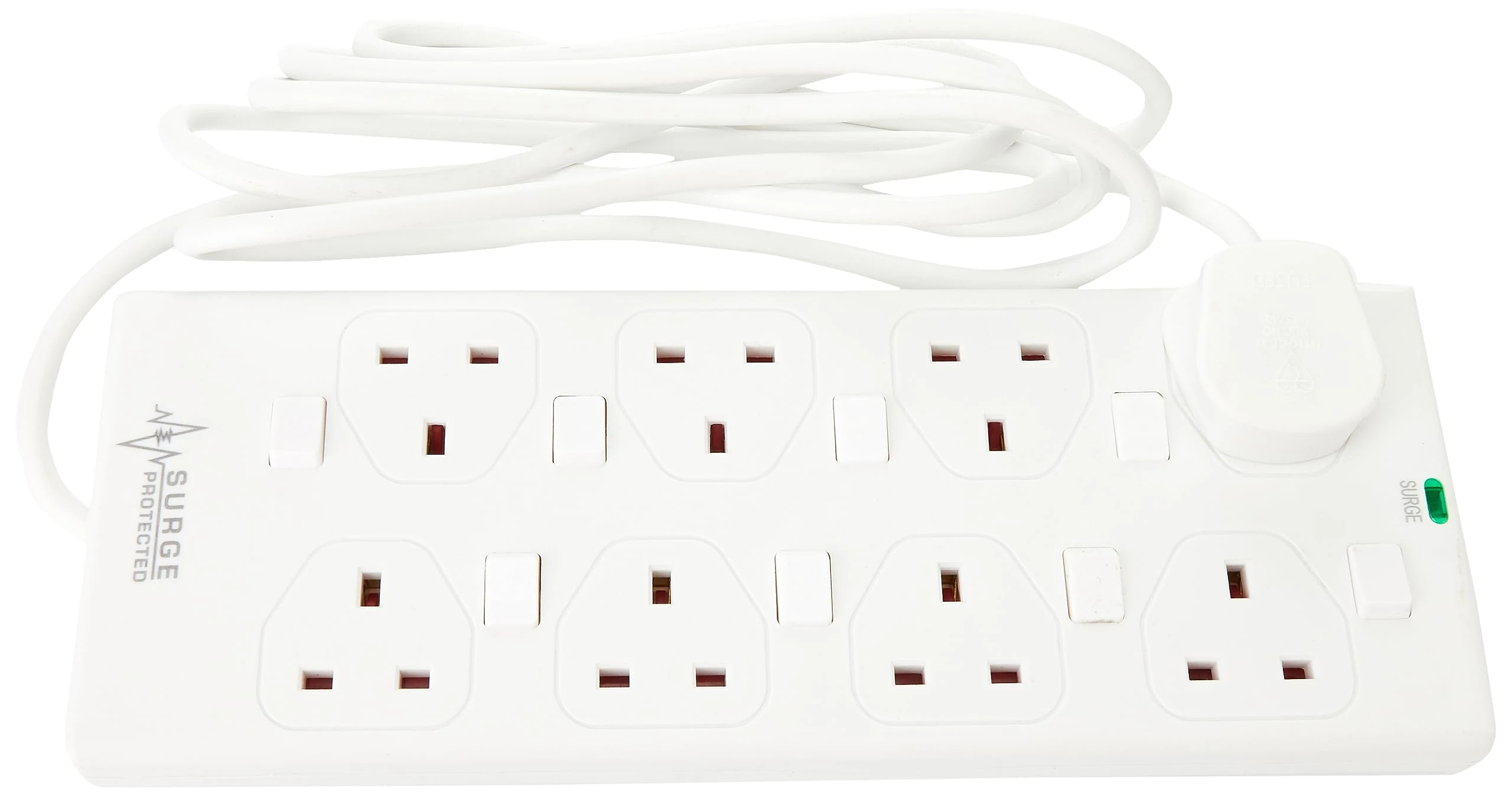 PRO ELEC PL15339 3m 8 Way Individually Switched Surge Protected Extension Lead, White
