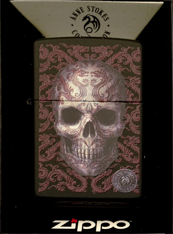 Zippo Lighter, Chrome, Black, 5.8 x 3.8 x 2 cm