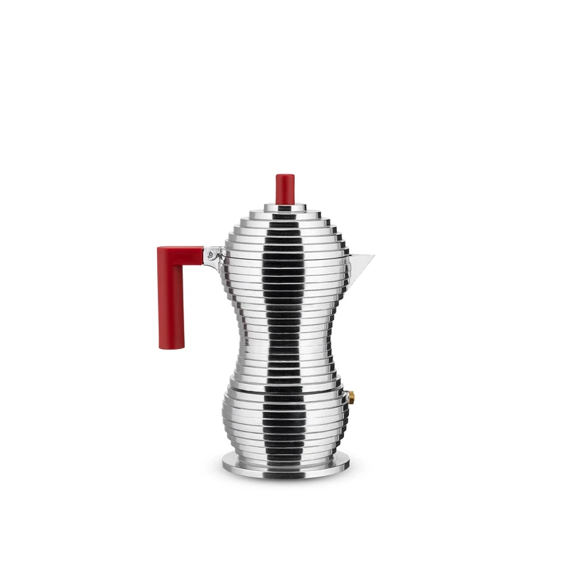 Alessi | Pulcina MDL02/3RFM - Design Stovetop Coffee Maker in Cast Aluminium and PA, 3 Cups, Red