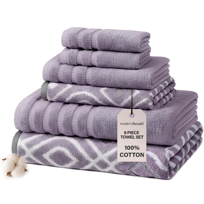 Amrapur Pacific Coast Textiles 6 Pc Yarn Dyed Towel Oxford Gray Lavender, 6-Piece