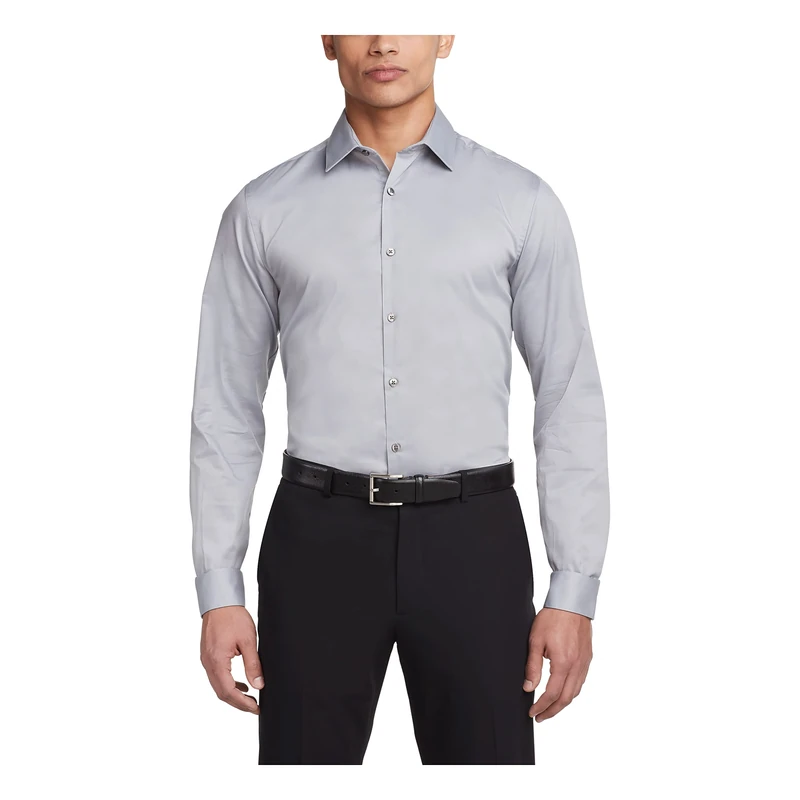 Van Heusen Men's Dress Shirt Slim Fit Flex Collar Stretch Solid, Grey Mist, 16.5" Neck 36"-37" Sleeve