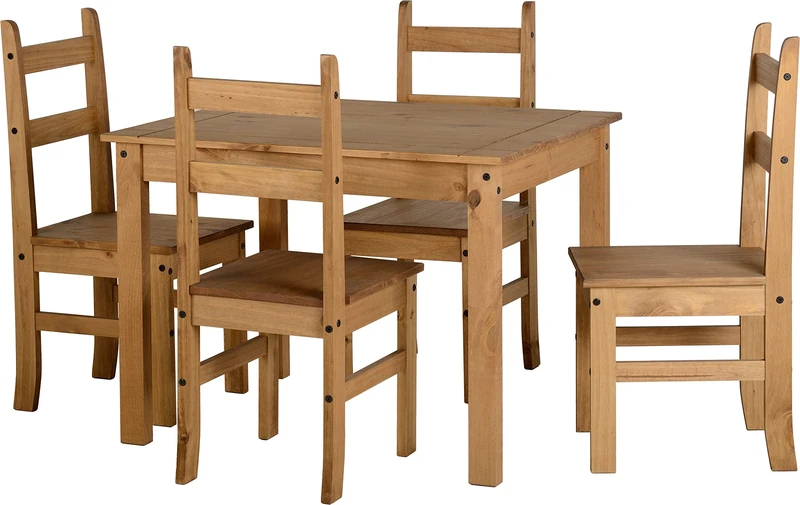 Seconique Corona Budget Dining Set with 4 Dining Chairs in Distressed Waxed Pine