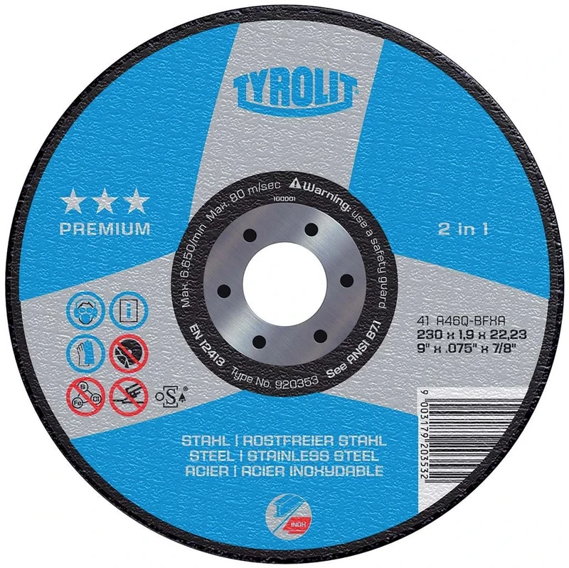 TYROLIT Premium 2-in-1 Cutting Disc for Stainless Steel - 230 x 3.0 x 22.23 mm (Pack of 25)