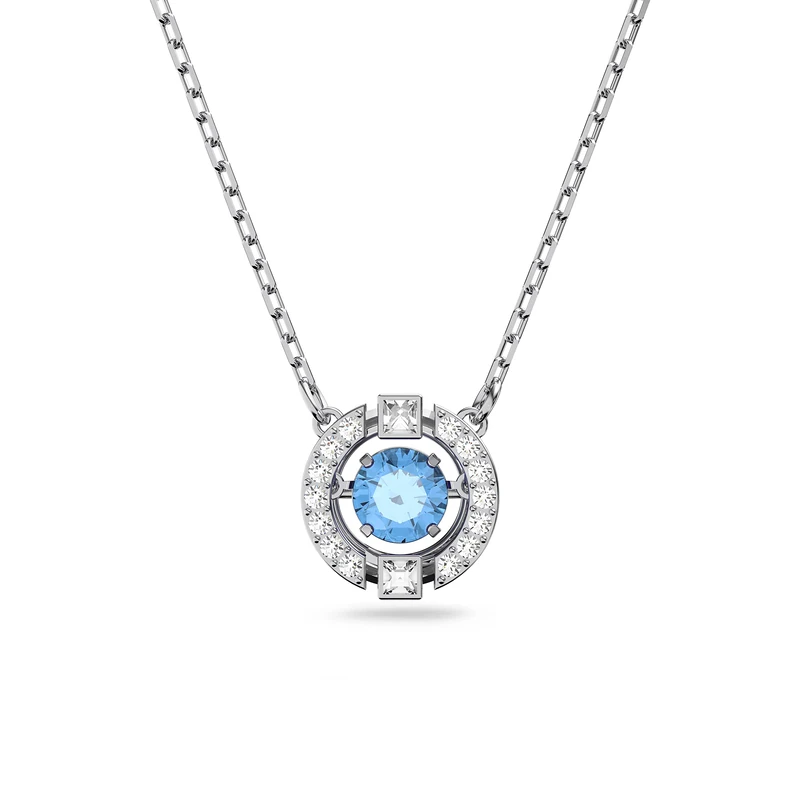 Swarovski Sparkling Dance necklace, Round cut, Blue, Rhodium plated