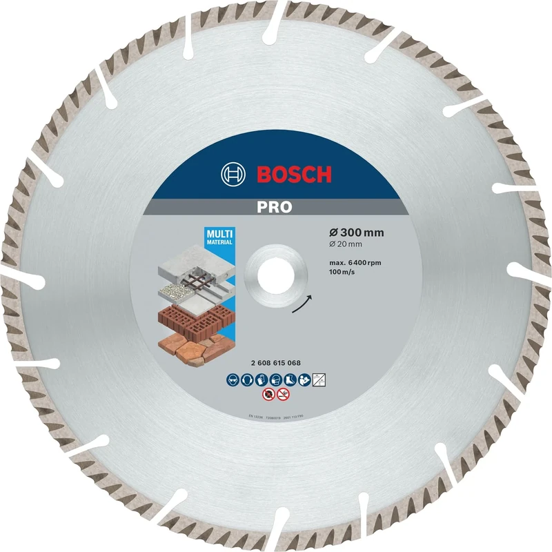 Bosch 1x PRO Multi Material Diamond Cutting Disc for Bore 20 mm and for Table and Petrol Saws (for Concrete, Reinforced concrete, Ø 300 mm, Professional Accessory Table Circular Saw, Petrol Saw)