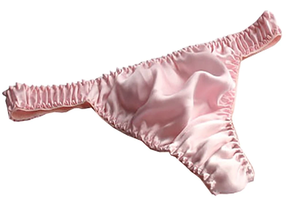 LSHARON Women's Sexy 100% Mulberry Silk G-String Lingerie Underwear Briefs Thong Panties (L(Tag 2XL), Pink)