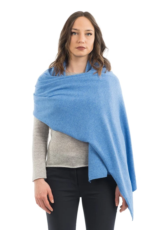 DALLE PIANE CASHMERE - Stole cashmere blend - Made in Italy - Woman, Color: Light blue, One Size