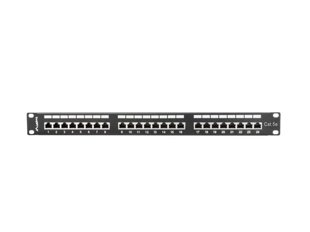 LANBERG Patch Panel 24 Port 1U, Cat. 5E, Shielded, Black - Image 1