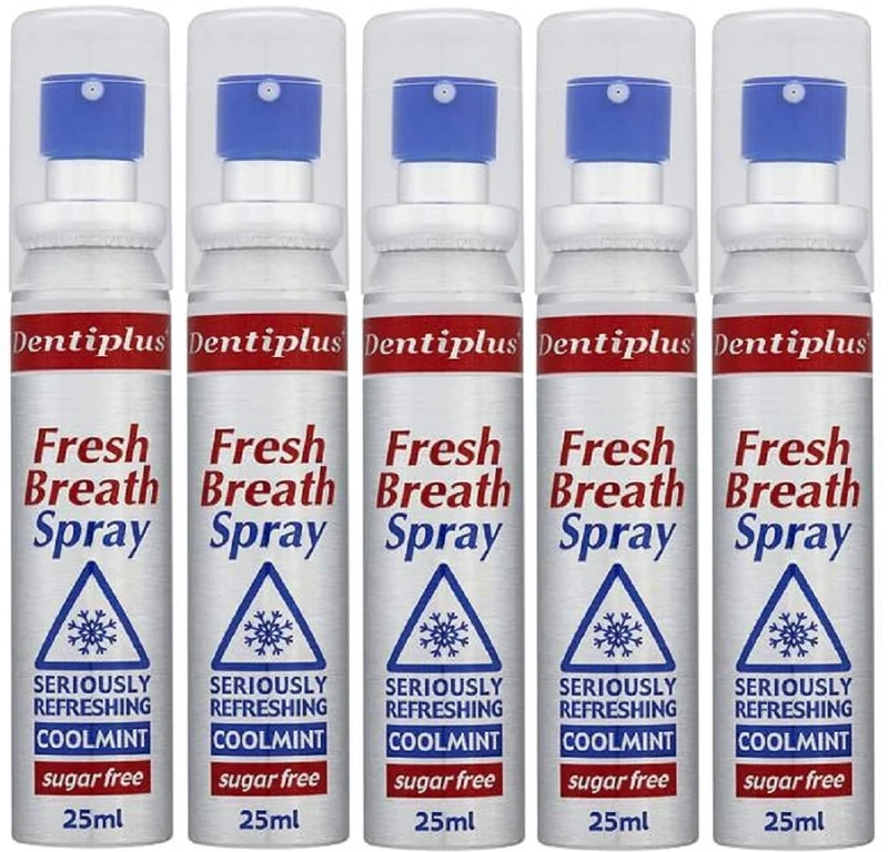 x5 Dentiplus Fresh Breath Spray Seriously Refreshing Coolmint Sugar Free 25ml