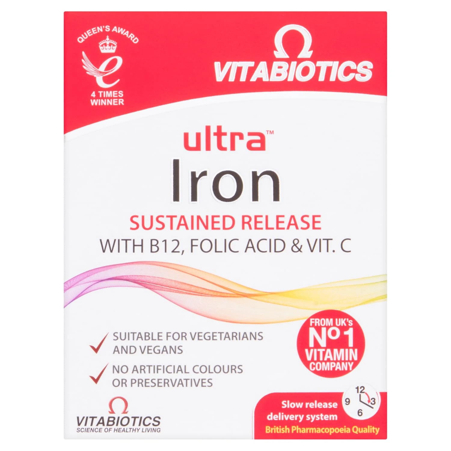 Iron Tablets Supplement, Boosts Energy, Vitality, Power and Immunity and Supports Against Anemia, Tiredness and Fatigue with Added Vitamin C Vitamin B12 and Folic Acid (Vitamin B9), Vitabiotics Ultra