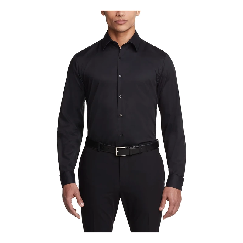 Van Heusen Men's Dress Shirt Slim Fit Flex Collar Stretch Solid, Black, 18.5" Neck 36"-37" Sleeve