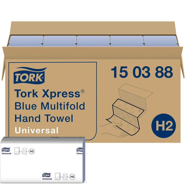 Tork Xpress Multifold Paper Hand Towels 150388 - H2 Universal Folded Hand Towels for Commercial Dispensers - 3-Panel, 2-Ply, Blue - 20 x 237 Sheets