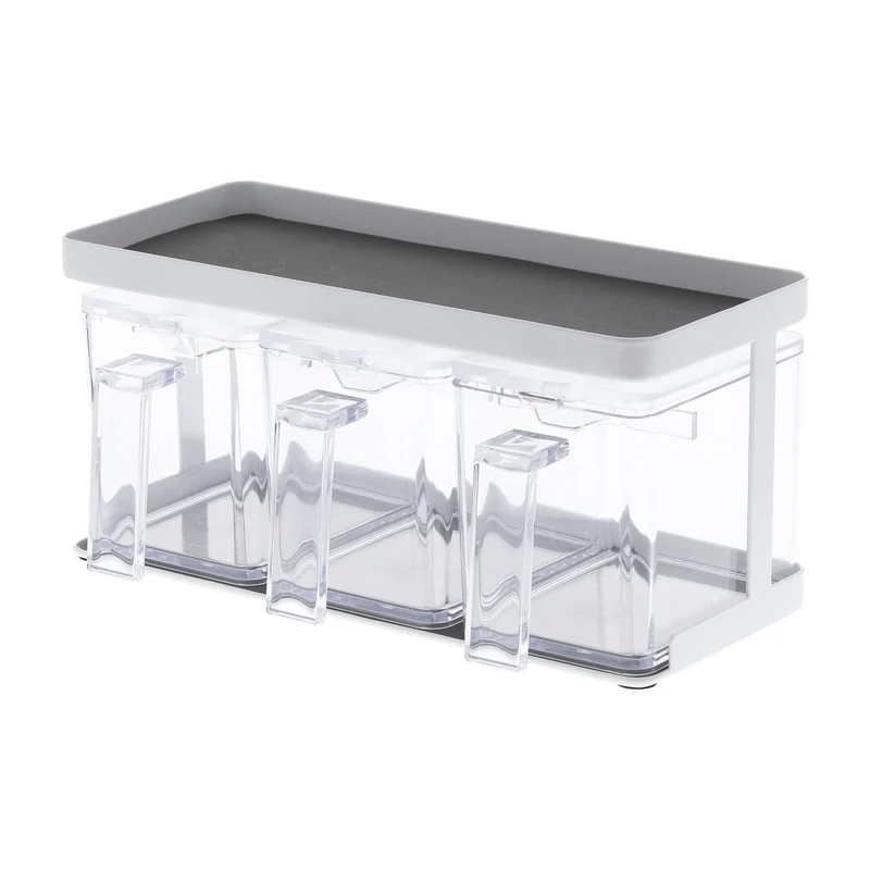 Yamazaki 3343 TOWER Seasoning Box x3 & Rack, white, PS Resin/Steel, Minimalist, 27.5 x 11.5 x 13.5 cm