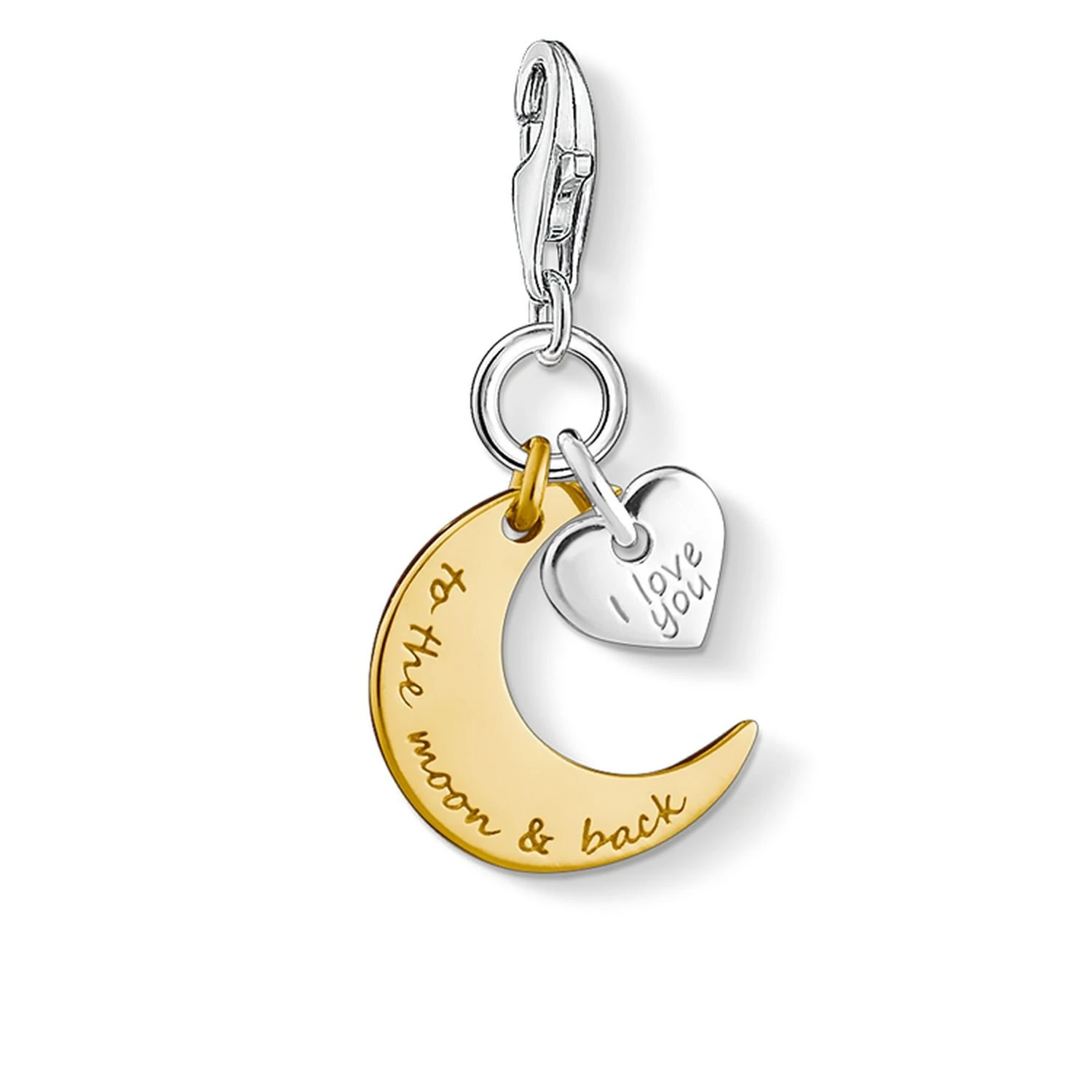 Thomas Sabo Women Charm Pendant Moon & Heart I Love You To The Moon & Back Charm Club 925 Sterling Silver 1443-413-39