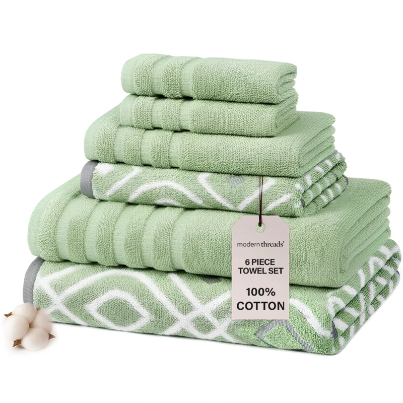 Amrapur Pacific Coast Textiles 6 Pc Yarn Dyed Towel Oxford Sage Green, 6-Piece