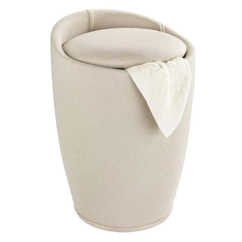 WENKO Bathroom stool Candy with linen look in beige, Polyester, 36 x 36 x 50.5 cm - Image 1