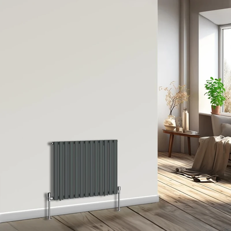 NRG Horizontal Oval Column Radiator 600x767mm Single Panel Designer Bathroom Central Heating Anthracite