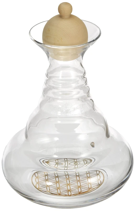 Natures-Design Alladin 1.3 Litre Carafe with Pine Wood Cap and Gold Flower of Life, Multicolored, ND7119