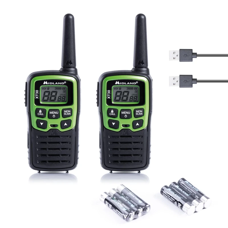 Midland - Walkie Talkies for Family XT30, Rechargeable 2-Way Radio Set for Families Outdoor & Camping Games, 16 PMR446 Channels, 5H/6Km Range, 38 CTCSS Tones, VOX, SCAN, AAA Batteries, Clip Included