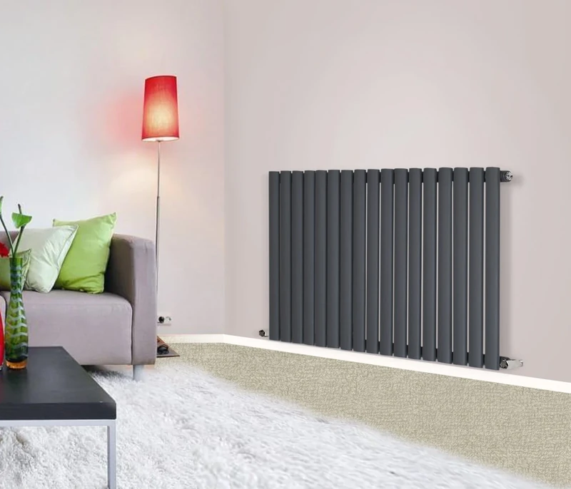 NRG 600x1003mm Anthracite Horizontal Designer Bathroom Radiator Central Heating Single Panel Oval Column