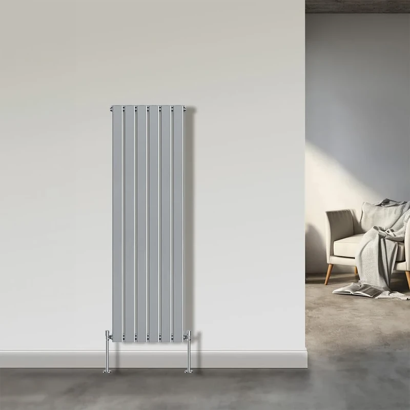 NRG 1600x408 Vertical Column Designer Radiator Chrome Single Flat Panel