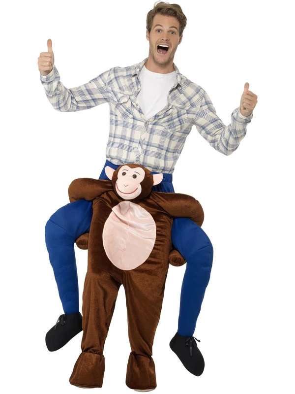 Smiffys Piggyback Monkey Costume, Brown One Piece Suit with Mock Legs, Funny Fancy Dress, Animal Dress Up Costumes Halloween