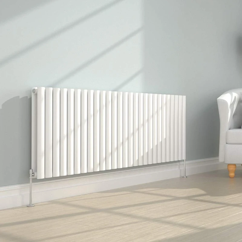 NRG 600x1593mm Gloss White Radiator Horizontal Oval Panel Bathroom Designer Double Rad Central Heating