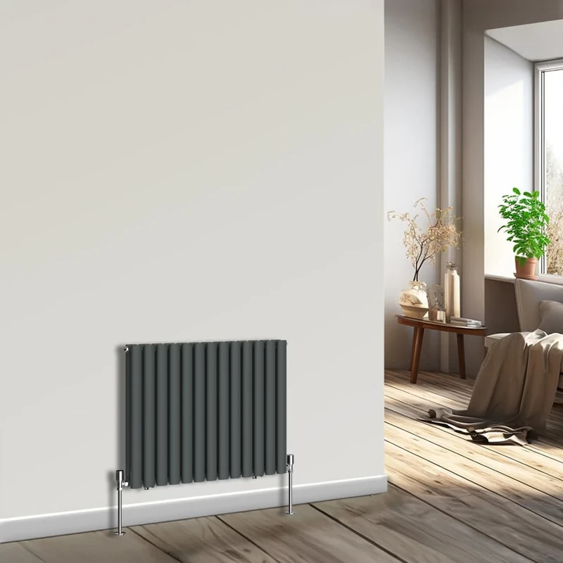 NRG Horizontal Oval Column Radiator 600x767mm Double Panel Designer Bathroom Central Heating Anthracite