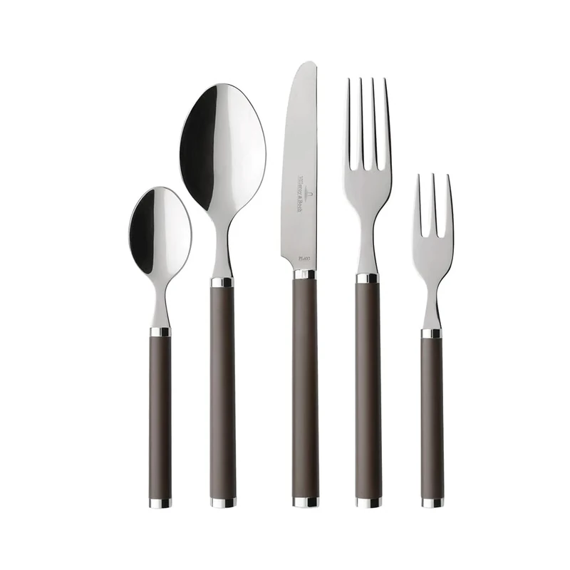 Villeroy & Boch Play! Chocolate Brown Cutlery for up to 6 People, 30 Pieces, Stainless Steel, Brown Plastic Handle