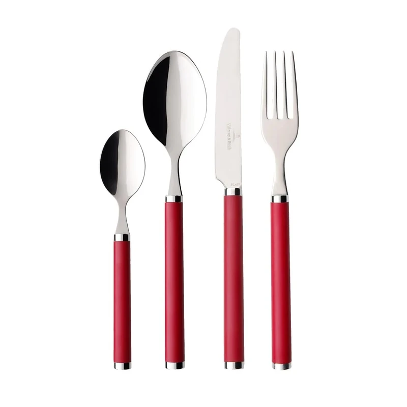 Villeroy & Boch Play! Red Roses Cutlery for up to 6 People, 24 Pieces, Stainless Steel, Red Plastic Handle