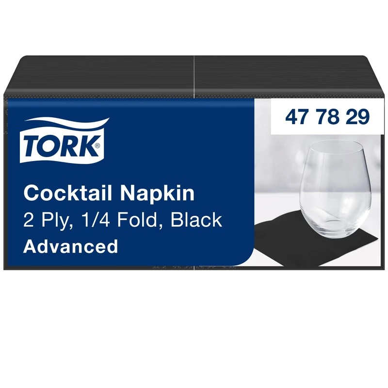Tork 477829 Cocktail Serviette Advanced - 2 Ply, Black, 200 Sheets