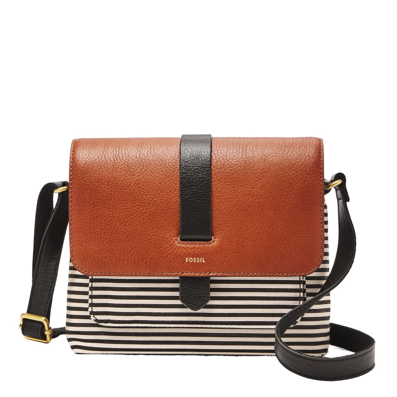 Fossil Women's Kinley Large or Small Crossbody Purse Handbag for Women, Brown Stripe, Small