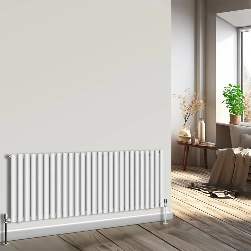 NRG Horizontal Oval Column Radiator 600x1593mm Single Panel Designer Bathroom Central Heating White