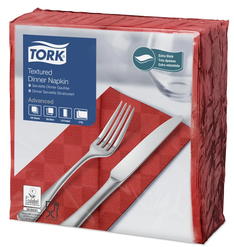 SCA Tork 470315 Textured 1/8 Fold Dinner Napkin – Red (Pack of 1200)