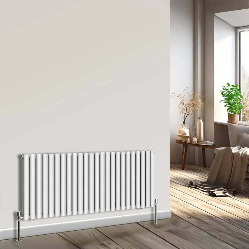 NRG Horizontal Oval Column Radiator 600x1416mm Double Panel Designer Bathroom Central Heating White