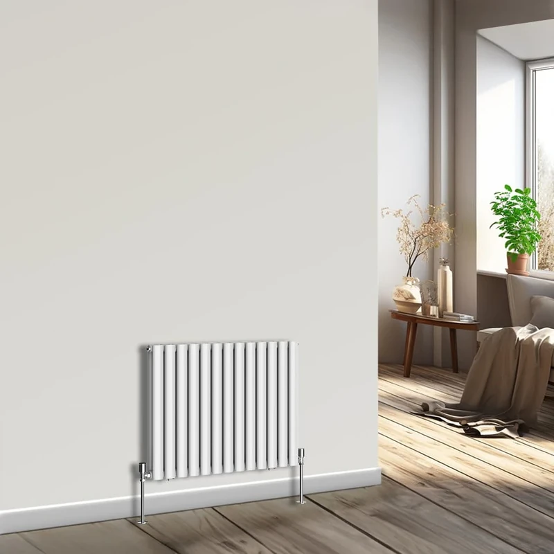 NRG Horizontal Oval Column Radiator 600x767mm Double Panel Designer Bathroom Central Heating White