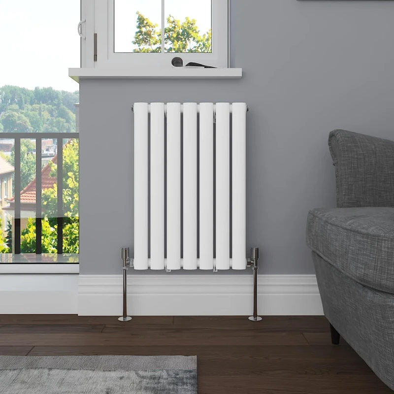 NRG Horizontal 600x413 Oval Column Designer Radiator Central Heating Single Panel Gloss White