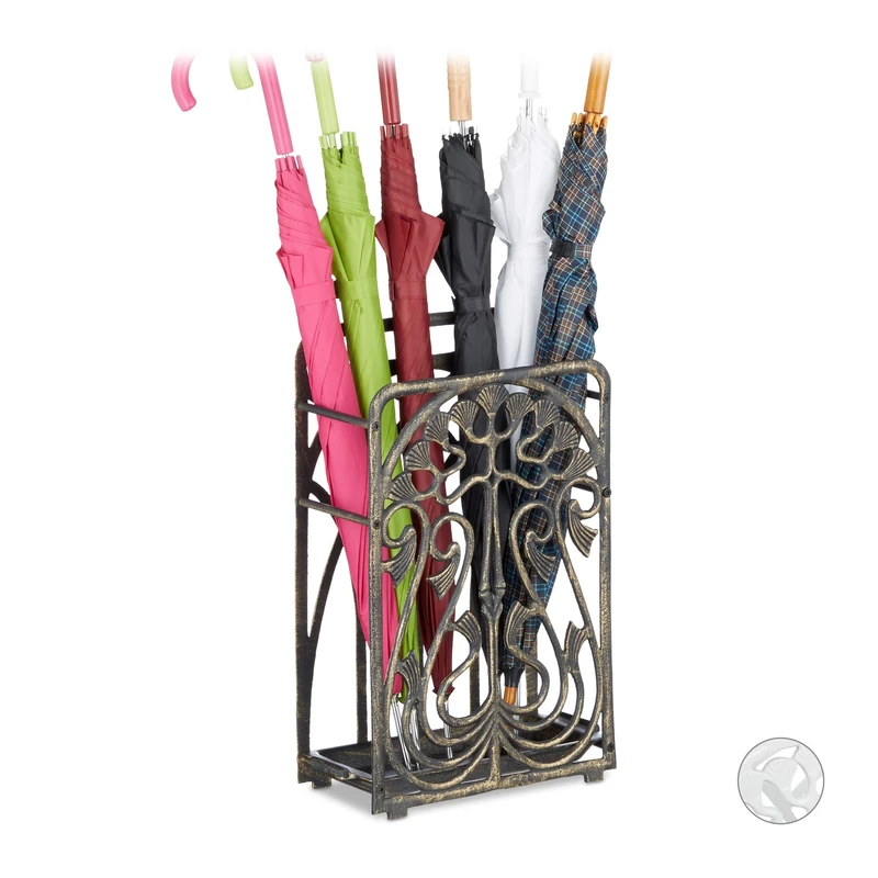 Relaxdays Cast Iron Umbrella Stand, Rectangular, with Drip Tray, Massive, Vintage, HxWxD: ca 48.5 x 30.5 x 16 cm, Bronze