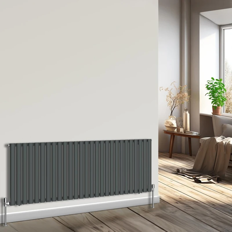 NRG Horizontal Oval Column Radiator 600x1593mm Single Panel Designer Bathroom Central Heating Anthracite