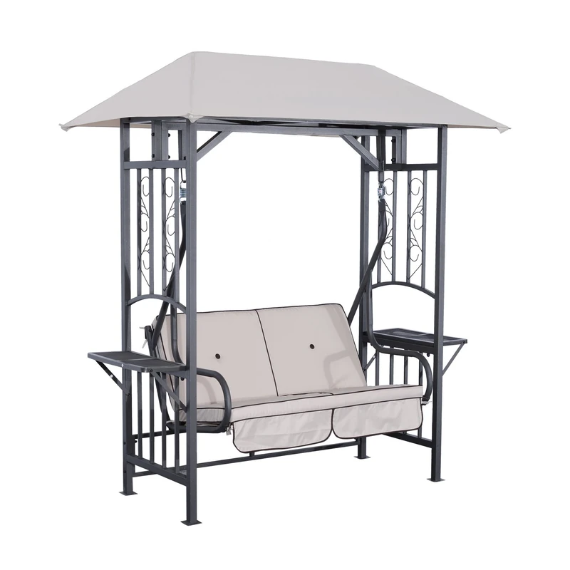 Outsunny 2 Seater Garden Canopy Swing Chair with Side Tables