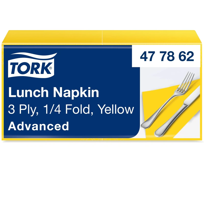 Tork 477862 Soft Yellow Lunch Napkin / 3 Ply Advanced, Unprinted Serviette in Pastel Yellow / 10 x 150 Sheets (WxL: 16.3cm x 16.5cm)