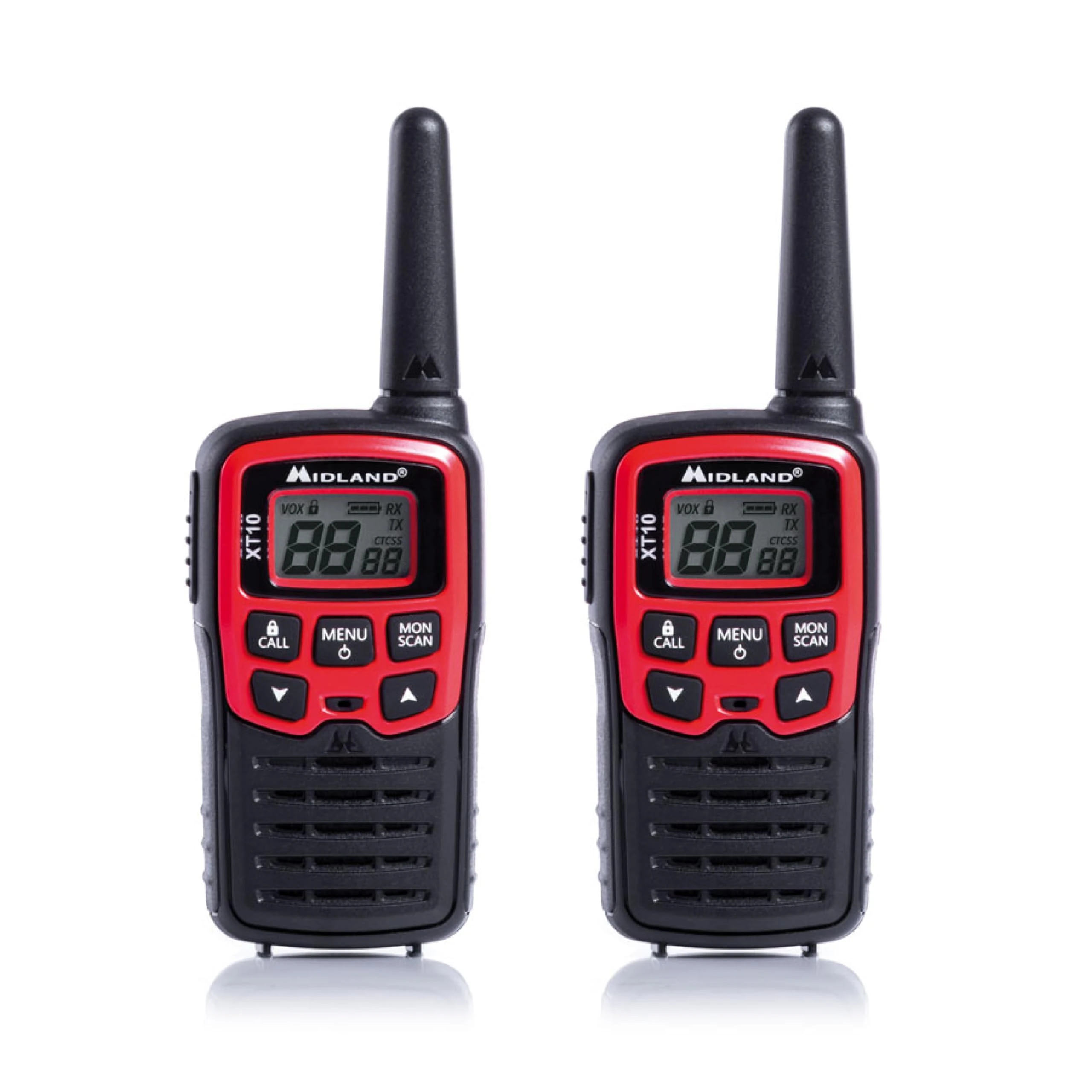 Midland- 2 Walkie Talkies for Family XT10, 2 Way Radio, 16 PMR446 Licence-Free Channels, 4Km Range, 38 CTCSS Tones, VOX, SCAN, 2 Belt Clips Included, Walkie Talkie for Families Outdoor & Camping Games