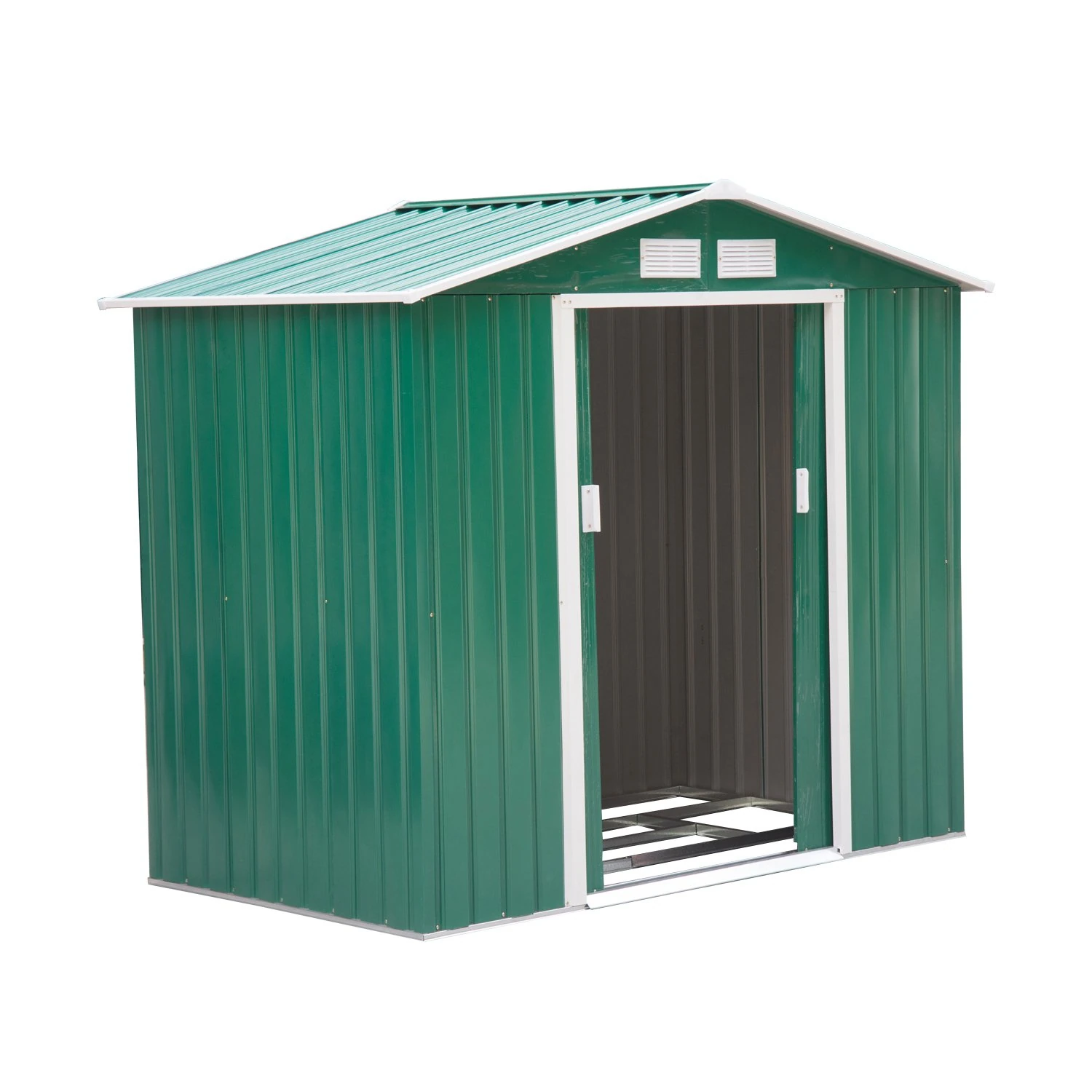 Outsunny 7 x 4ft Metal Garden Shed, Outdoor Storage Tool House with Ventilation Slots, Foundation Kit and Lockable Double Doors, Green