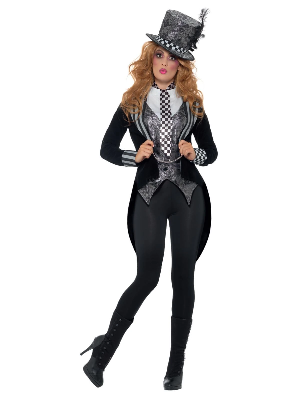 Smiffys 46825L Deluxe Miss Hatter Costume, Black, S - UK Size 08-10