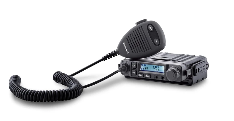 Midland - CB Radio M-Mini Multiband for Vehicles, 40 AM/FM Channels Compatible with Wired Midland Headset - Professional 2 Way Radio with Dual Squelch and RF Gain in AM Only, 2-Pin Microphone