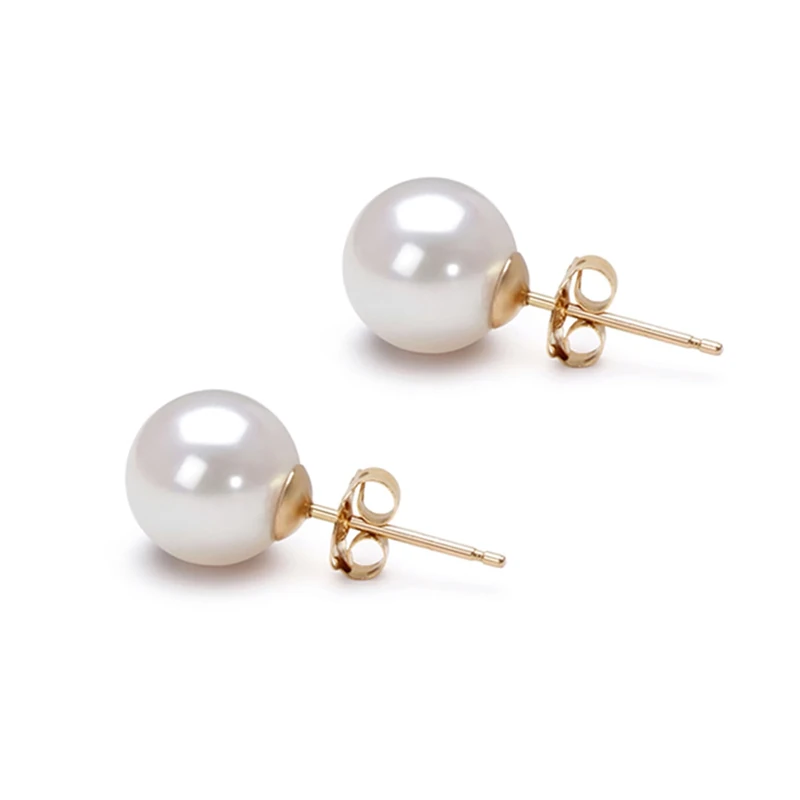 Akoya Cultured Pearl Earrings Stud AAA 9mm White Cultured Pearls Earring Set Gold Plated Setting
