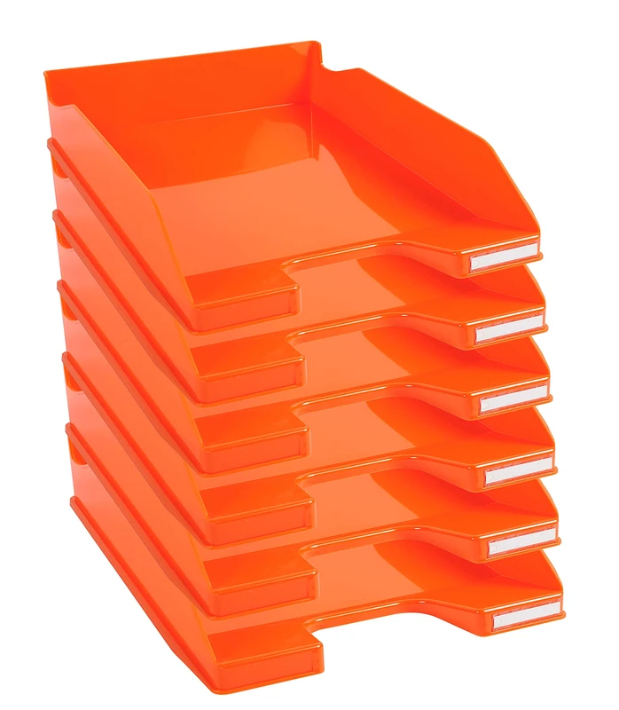Exacompta - Ref. 113288D - set of 6 COMBO MIDI letter trays - dimensions 34.6 x 25.5x 6.5 cm - for A4 + format documents - glossy tangerine color